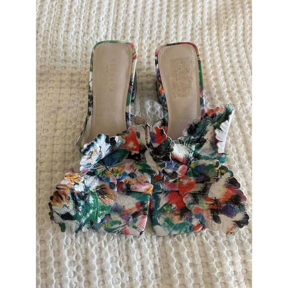 Cecelia New York Happy Multi Flower Sandals Floral Block Heeled Sandal - Picture 4 of 6